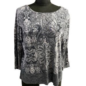 Sonoma Ladies Scoop Neck Blouse Size Large, Black and Gray Sequins Size Large